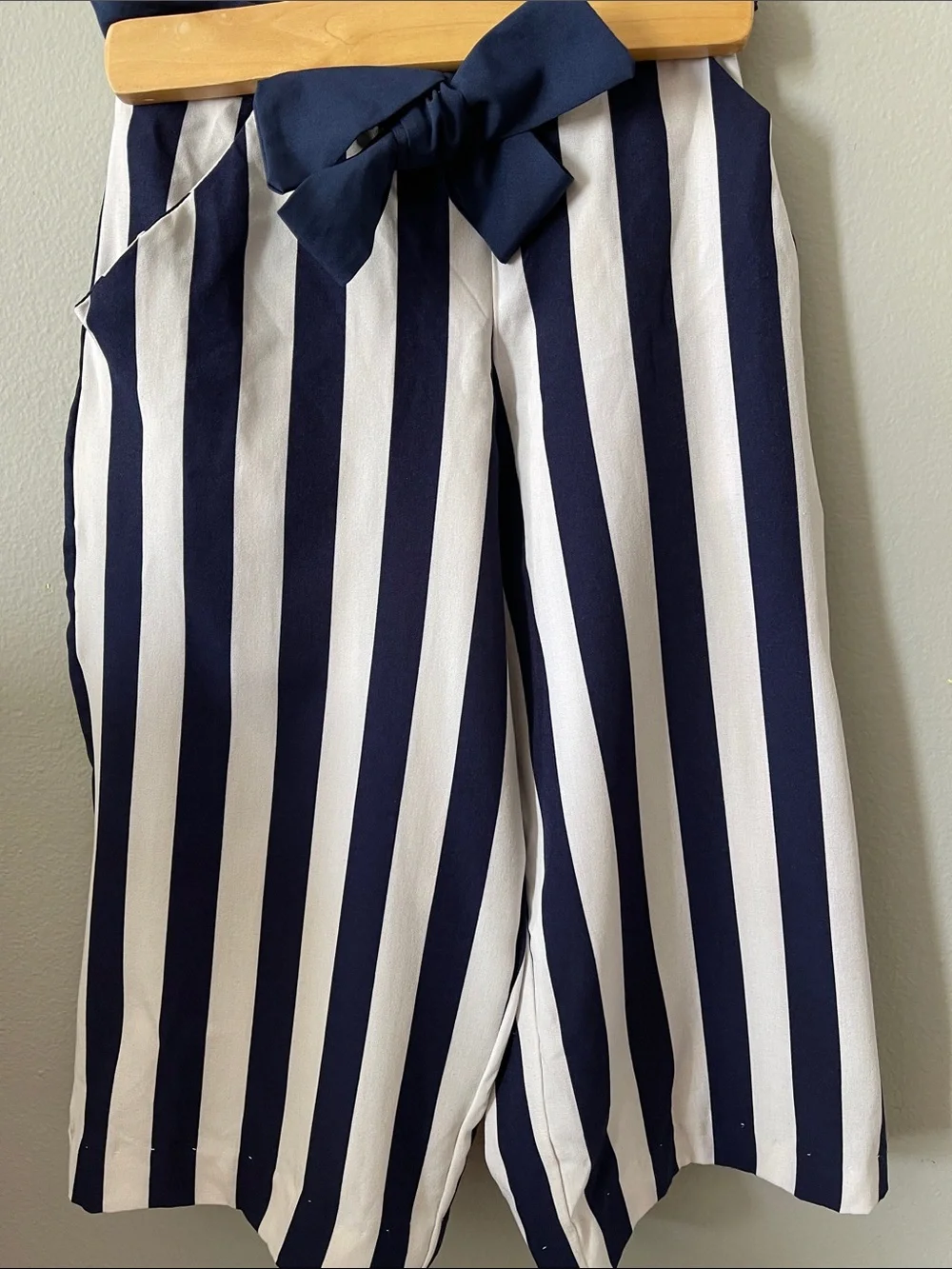 Wide pants Navy and White Striped Two-Piece Set coastal summer resort